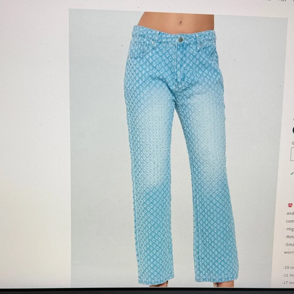 Chic High Rise Blue Patterned Jeans - Picture 2 of 7